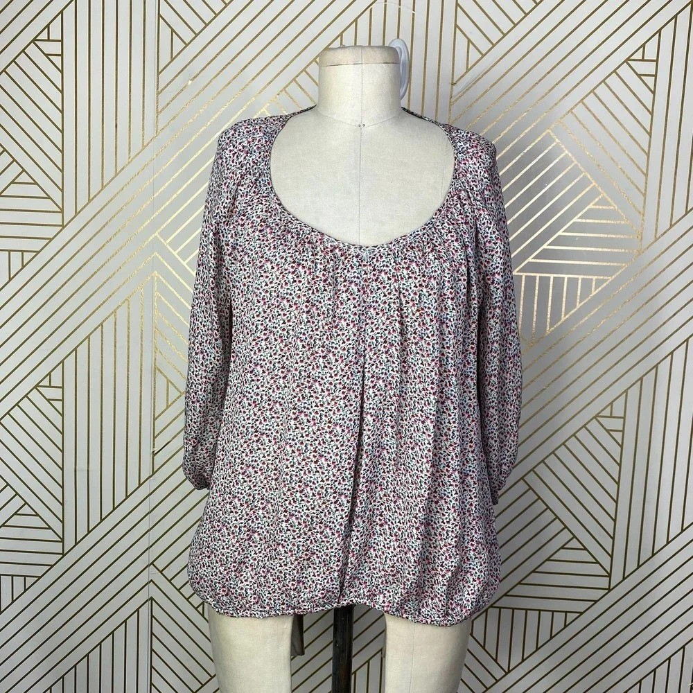 NSF Silk Floral‎ Printed Balloon Sleeve Top Red Green Size US XS
